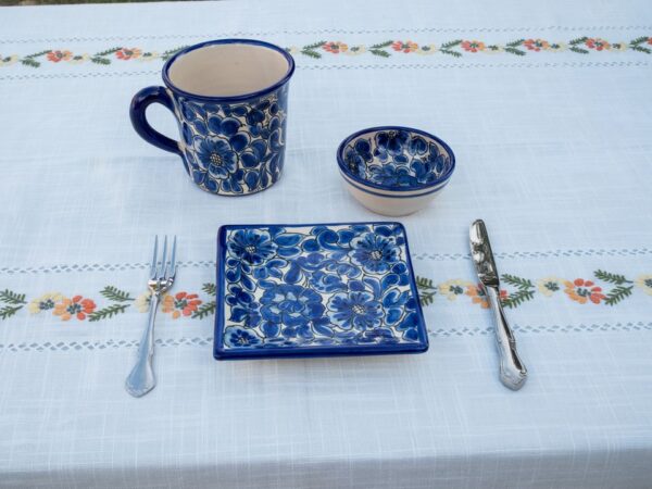 Bandeja 15x15xm Flor Azul Taza Cuenco