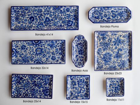 Bandejas 15x15cm Flor Azul Ceramica