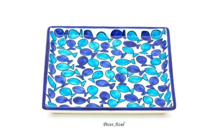 Bandeja 23x23cm Peces Azul Ceramica Artesanal